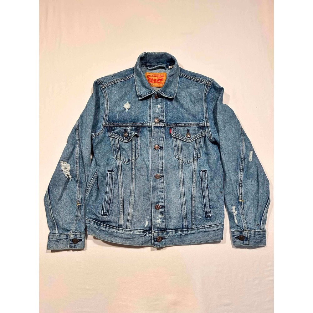 Levis Vintage Fit Trucker Jacket Medium Wash Distressed Denim Blue 85248-0013 S